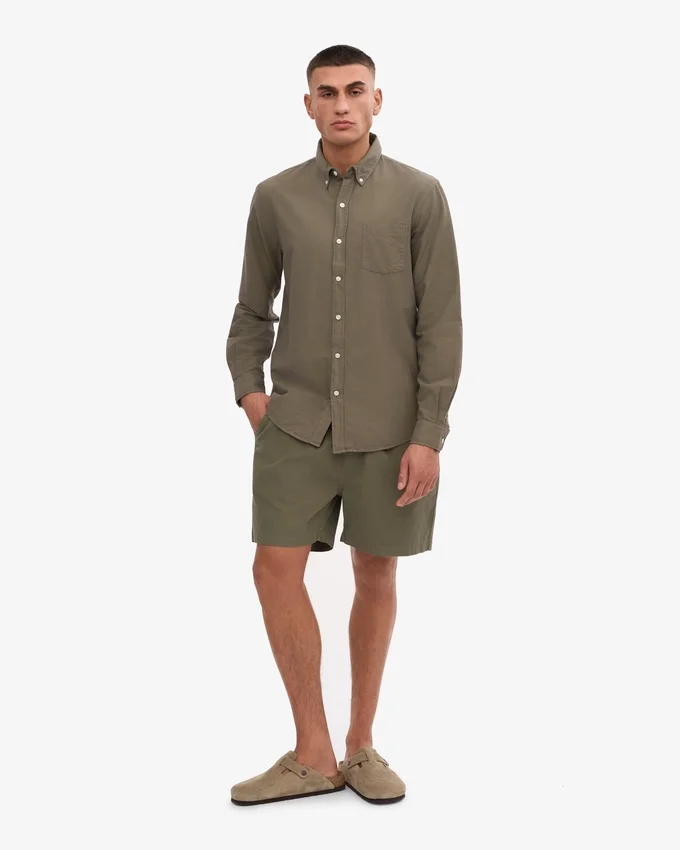 Organic Button Down Shirt - Verde oliva polvoriento