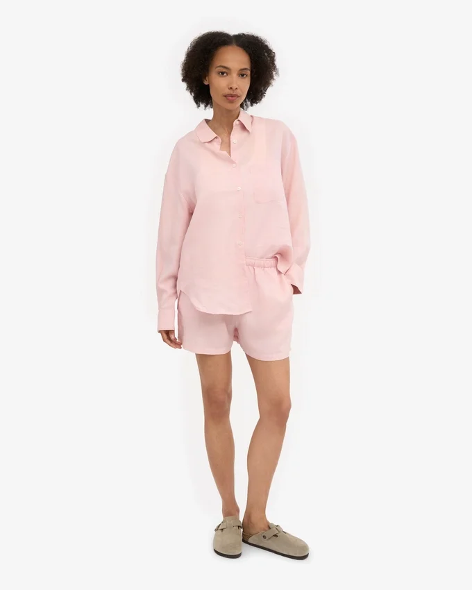 Pantalones cortos de lino - Rosa desvaído