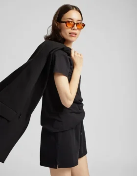 Pantalones cortos de sudadera orgánicos para mujer – Negro intenso