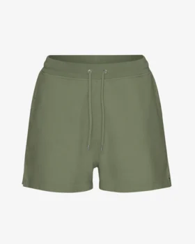 Pantalones cortos de sudadera orgánicos para mujer - Oliva polvoriento