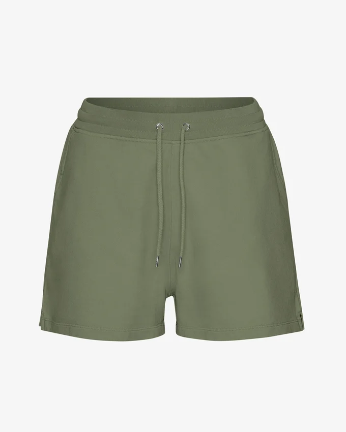 Pantalones cortos de sudadera orgánicos para mujer - Oliva polvoriento