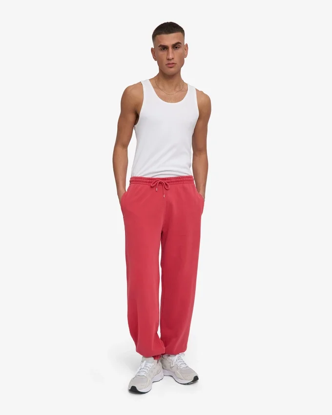 Pantalones de chándal orgánicos de corte holgado - Rojo descolorido