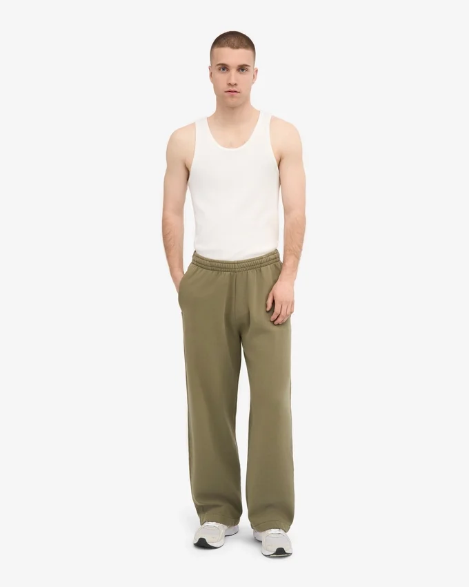 Pantalones de chándal orgánicos de corte recto - Verde oliva polvoriento
