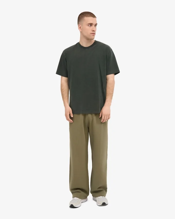 Pantalones de chándal orgánicos de corte recto - Verde oliva polvoriento
