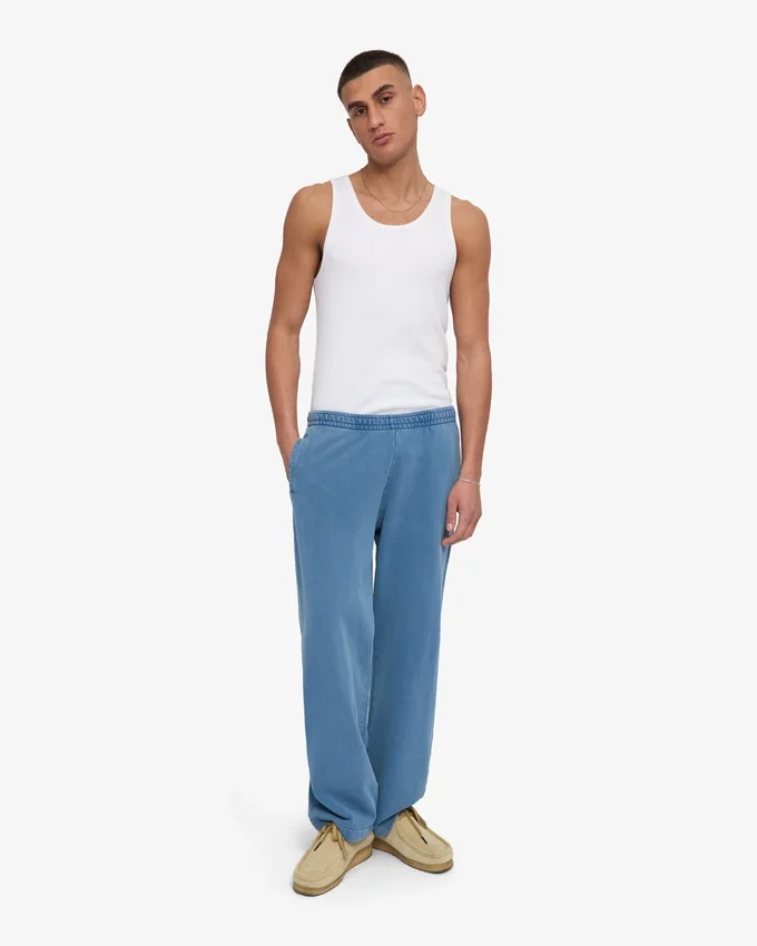 Pantalones de chándal orgánicos de pierna recta - Índigo descolorido