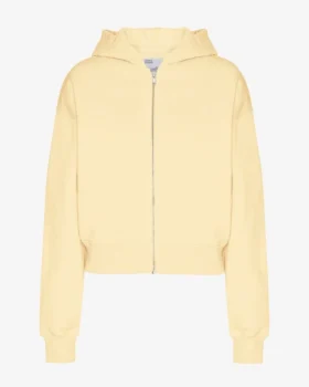 Sudadera con capucha corta orgánica con cremallera - Amarillo suave