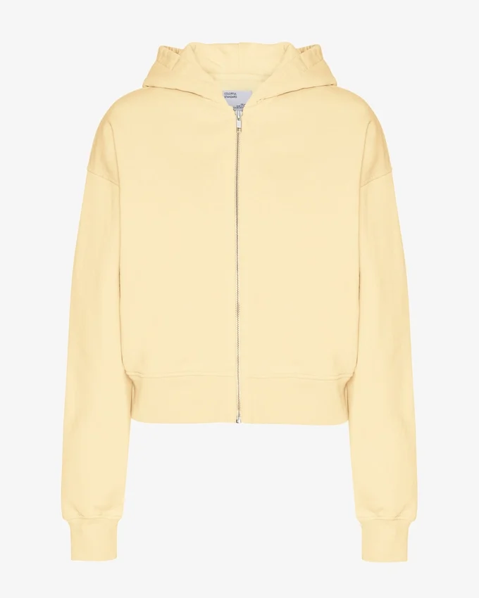 Sudadera con capucha corta orgánica con cremallera - Amarillo suave