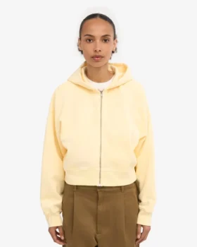 Sudadera con capucha corta orgánica con cremallera – Amarillo suave
