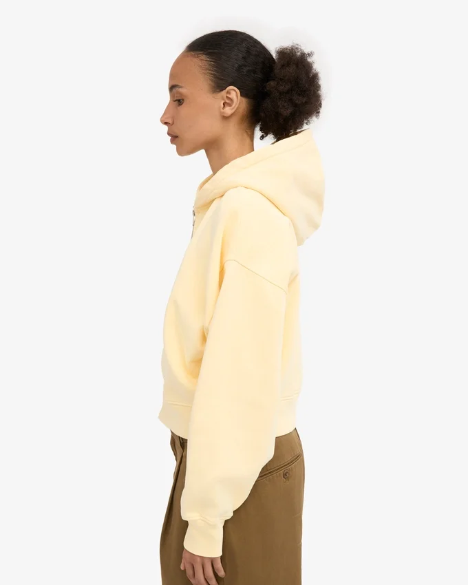 Sudadera con capucha corta orgánica con cremallera - Amarillo suave