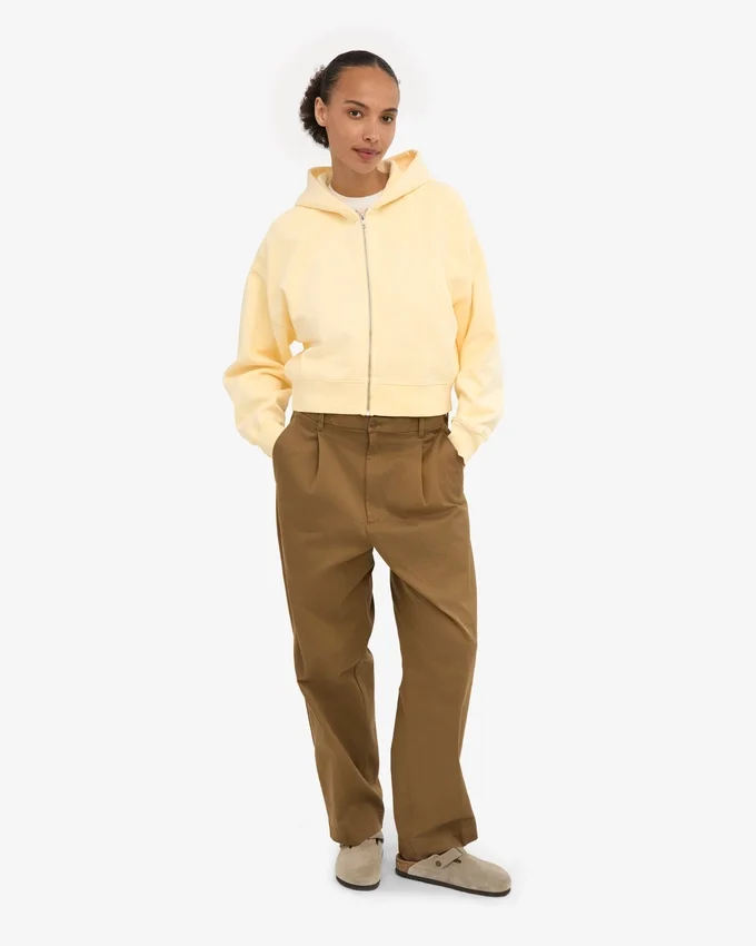 Sudadera con capucha corta orgánica con cremallera - Amarillo suave