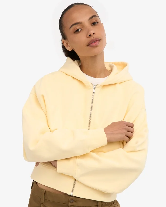 Sudadera con capucha corta orgánica con cremallera - Amarillo suave