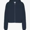 Sudadera con capucha corta orgánica con cremallera - Azul marino