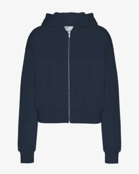 Sudadera con capucha corta orgánica con cremallera - Azul marino