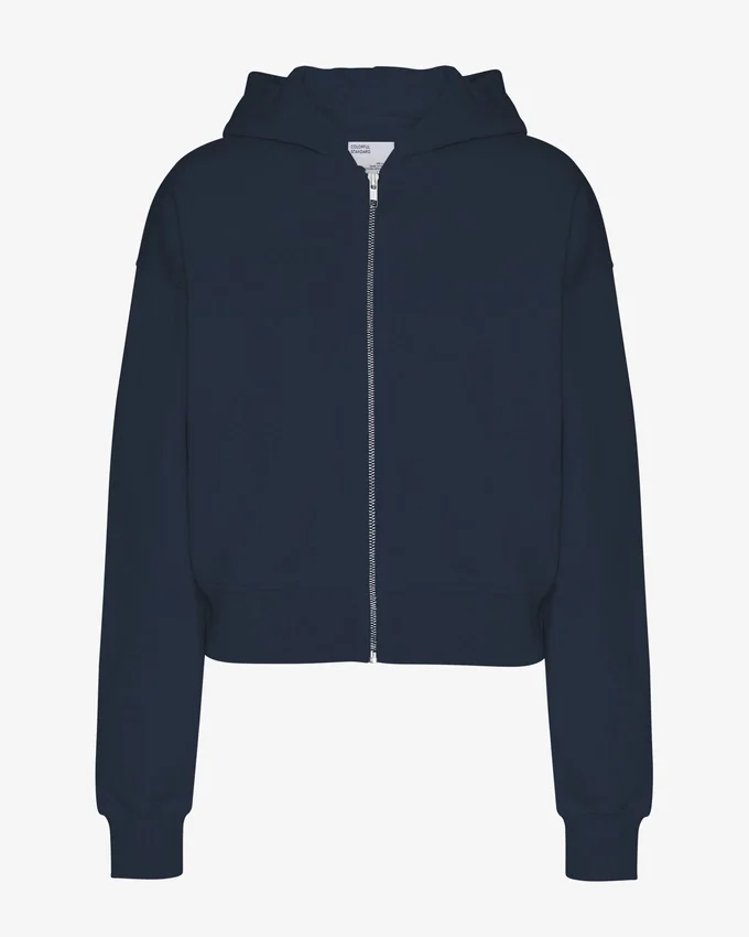 Sudadera con capucha corta orgánica con cremallera - Azul marino