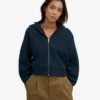 Sudadera con capucha corta orgánica con cremallera - Azul marino