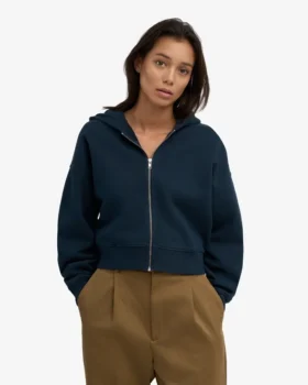 Sudadera con capucha corta orgánica con cremallera – Azul marino