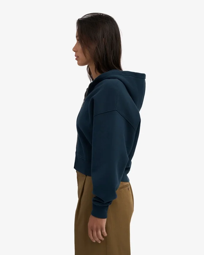 Sudadera con capucha corta orgánica con cremallera - Azul marino