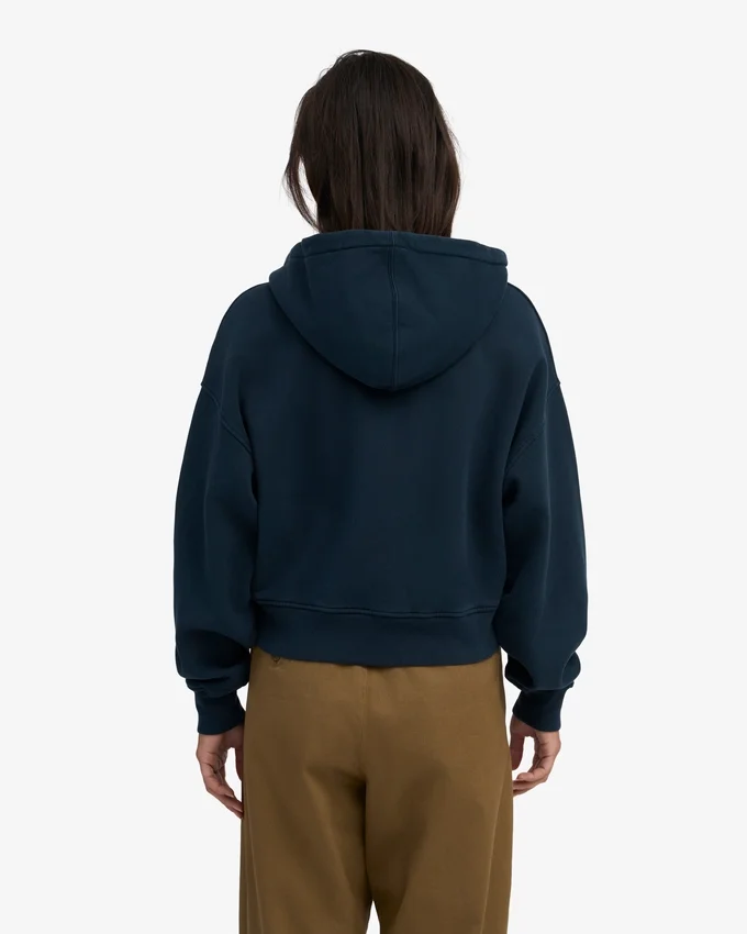Sudadera con capucha corta orgánica con cremallera - Azul marino