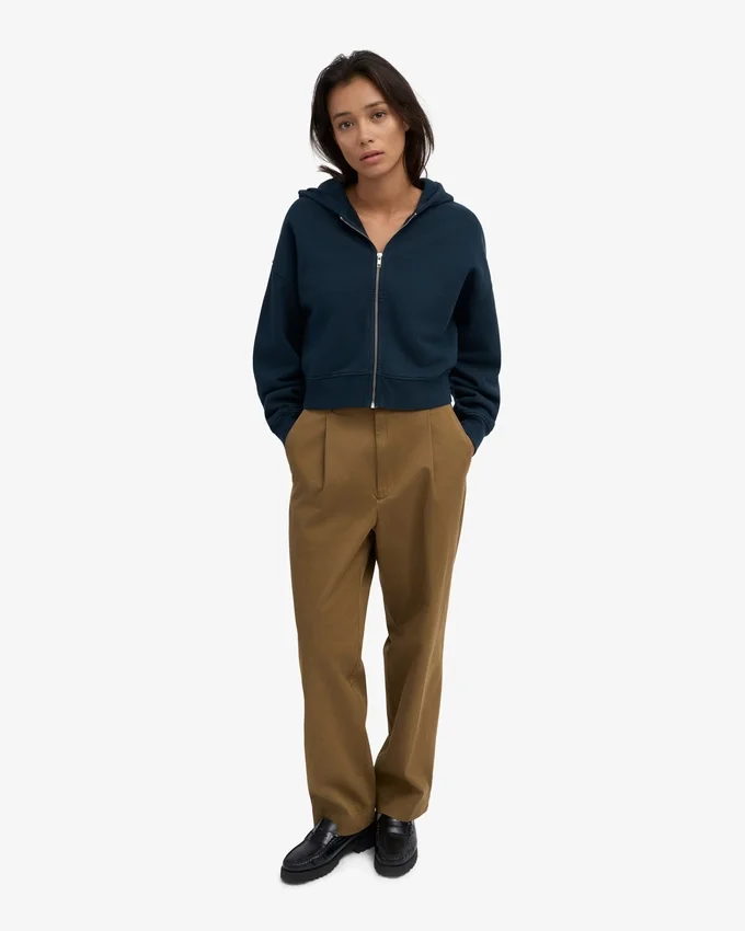 Sudadera con capucha corta orgánica con cremallera - Azul marino