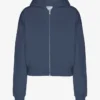 Sudadera con capucha corta orgánica con cremallera - Azul petróleo