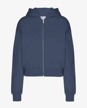 Sudadera con capucha corta orgánica con cremallera - Azul petróleo
