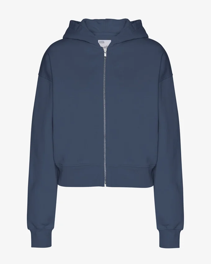 Sudadera con capucha corta orgánica con cremallera - Azul petróleo