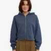Sudadera con capucha corta orgánica con cremallera - Azul petróleo