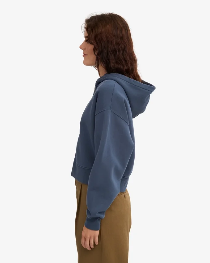 Sudadera con capucha corta orgánica con cremallera - Azul petróleo