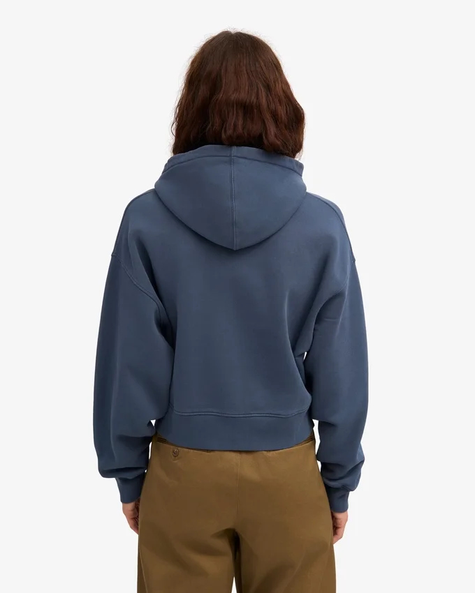 Sudadera con capucha corta orgánica con cremallera - Azul petróleo