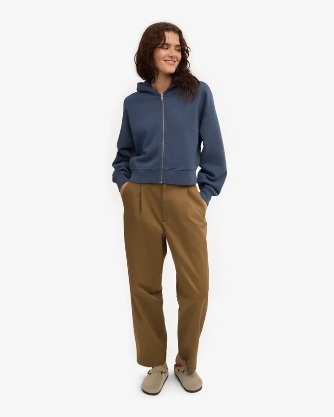 Sudadera con capucha corta orgánica con cremallera - Azul petróleo
