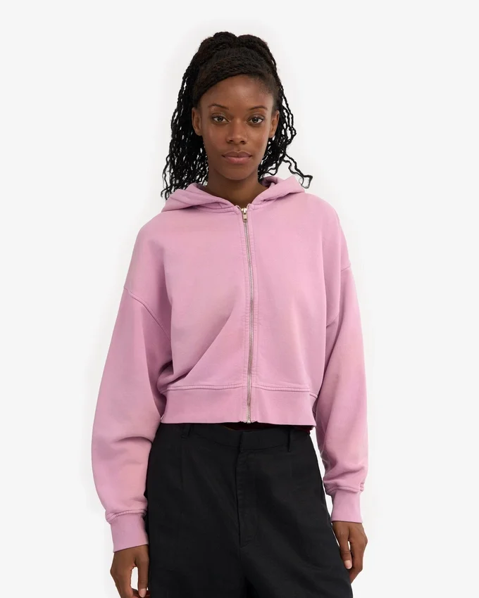 Sudadera con capucha corta orgánica con cremallera - Flor de cerezo