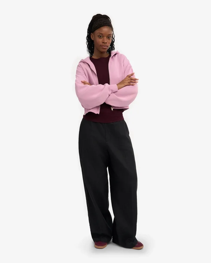 Sudadera con capucha corta orgánica con cremallera - Flor de cerezo
