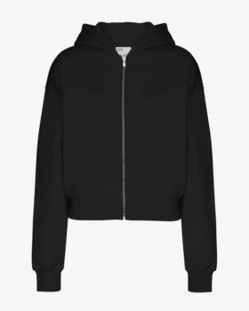 Sudadera con capucha corta orgánica con cremallera - Negro intenso