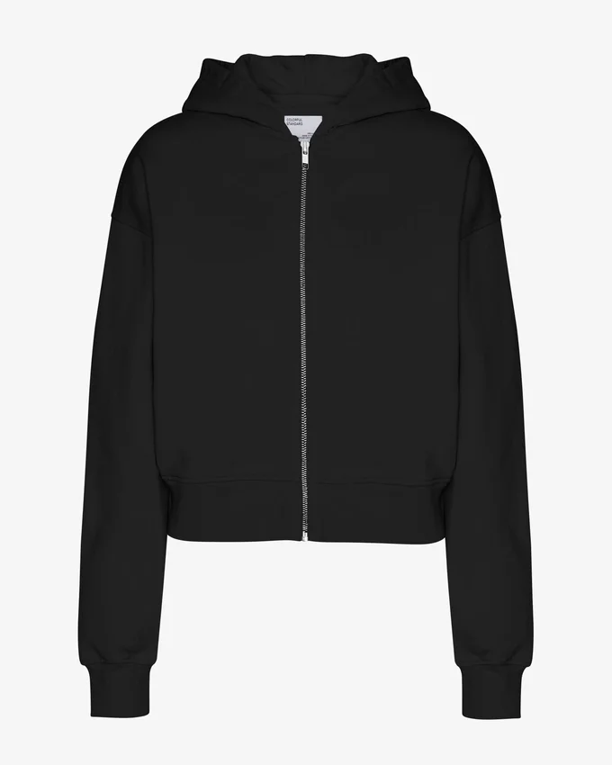 Sudadera con capucha corta orgánica con cremallera - Negro intenso
