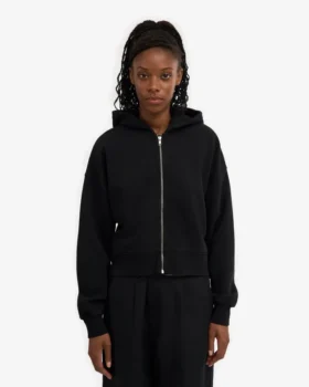 Sudadera con capucha corta orgánica con cremallera – Negro intenso