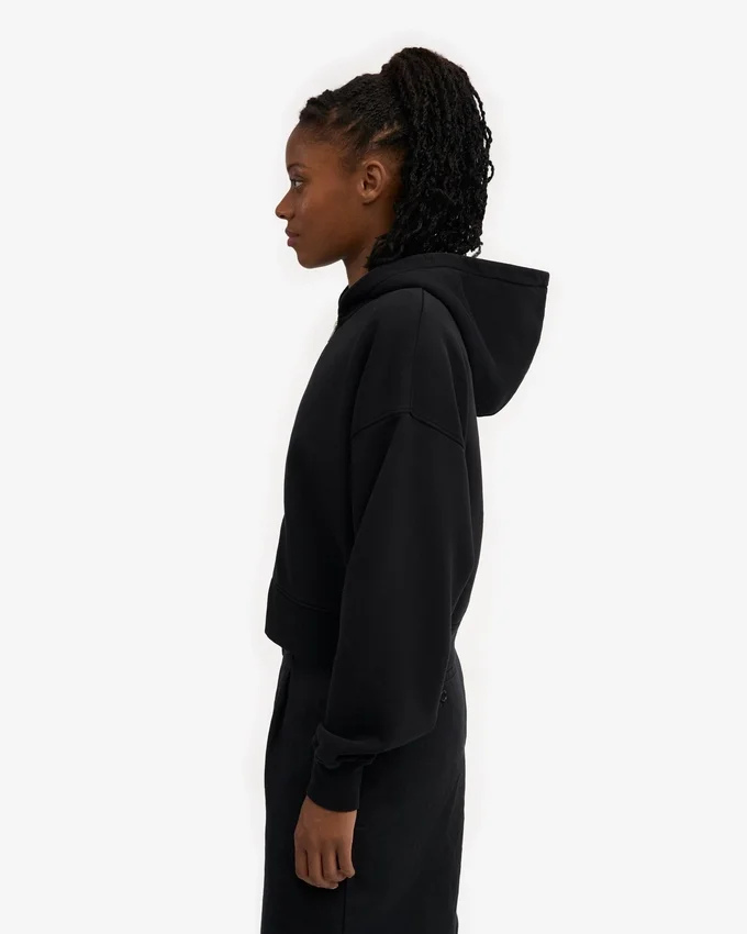 Sudadera con capucha corta orgánica con cremallera - Negro intenso