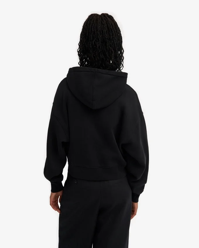 Sudadera con capucha corta orgánica con cremallera - Negro intenso