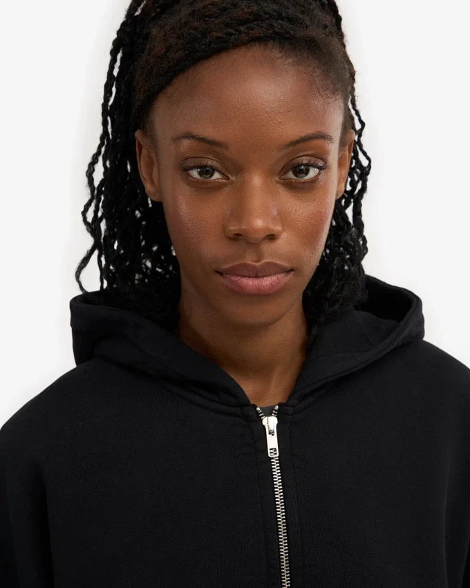 Sudadera con capucha corta orgánica con cremallera - Negro intenso