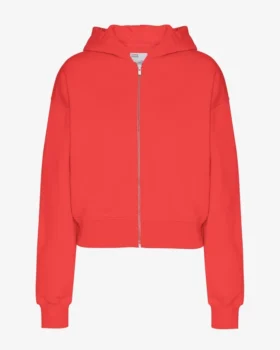 Sudadera con capucha corta orgánica con cremallera - Rojo mandarina