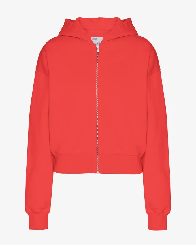 Sudadera con capucha corta orgánica con cremallera - Rojo mandarina