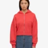 Sudadera con capucha corta orgánica con cremallera - Rojo mandarina