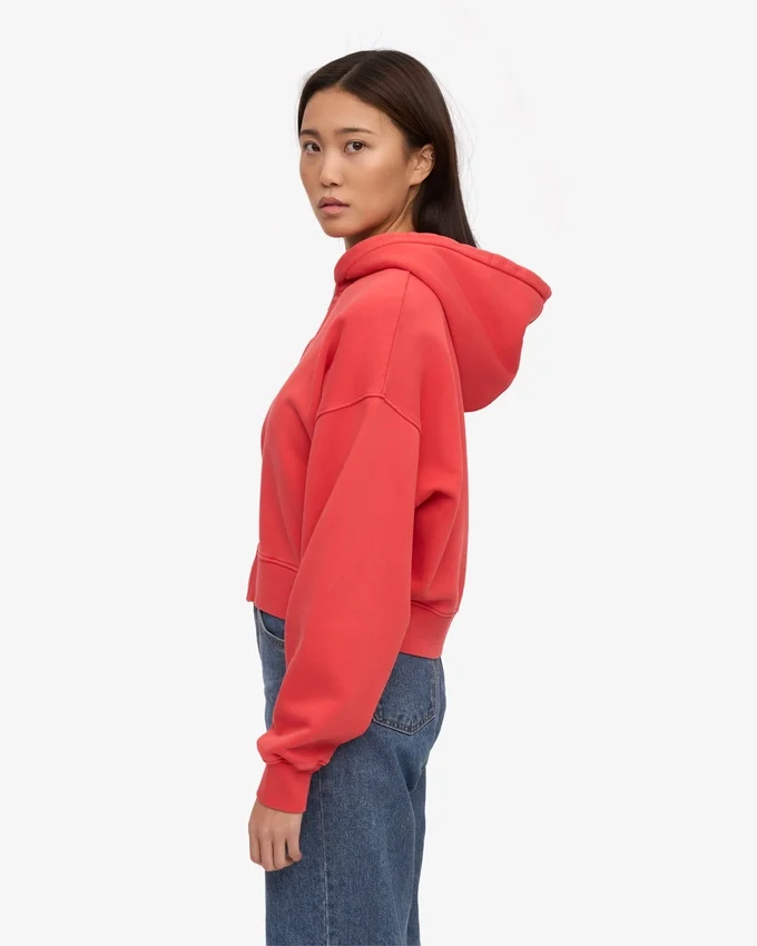 Sudadera con capucha corta orgánica con cremallera - Rojo mandarina