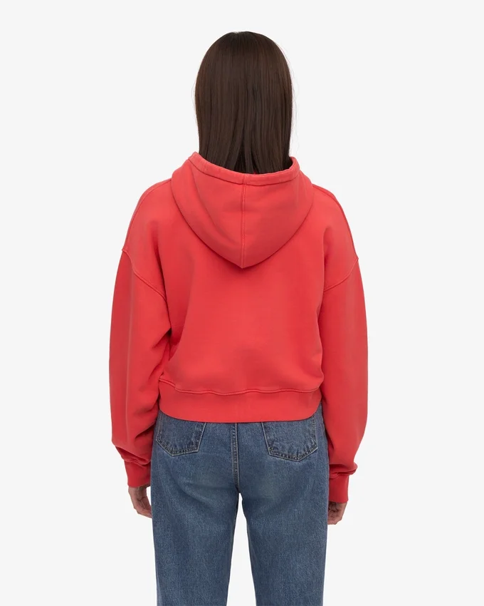 Sudadera con capucha corta orgánica con cremallera - Rojo mandarina
