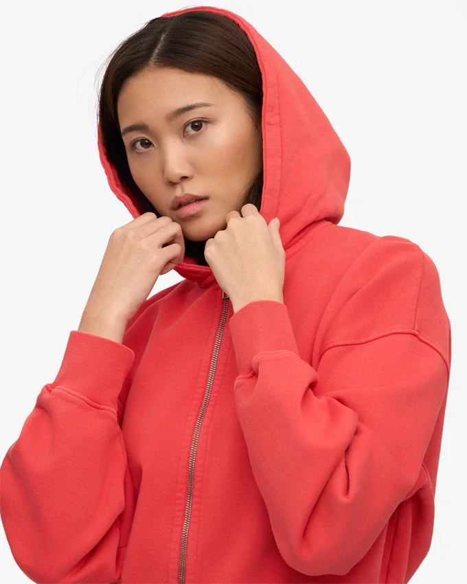 Sudadera con capucha corta orgánica con cremallera - Rojo mandarina