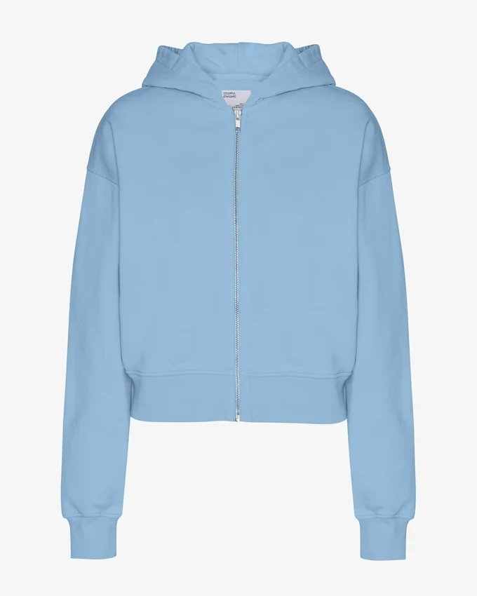 Sudadera con capucha corta y cremallera orgánica - Azul mar