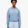 Sudadera con capucha corta y cremallera orgánica - Azul mar