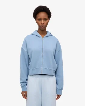 Sudadera con capucha corta y cremallera orgánica – Azul mar