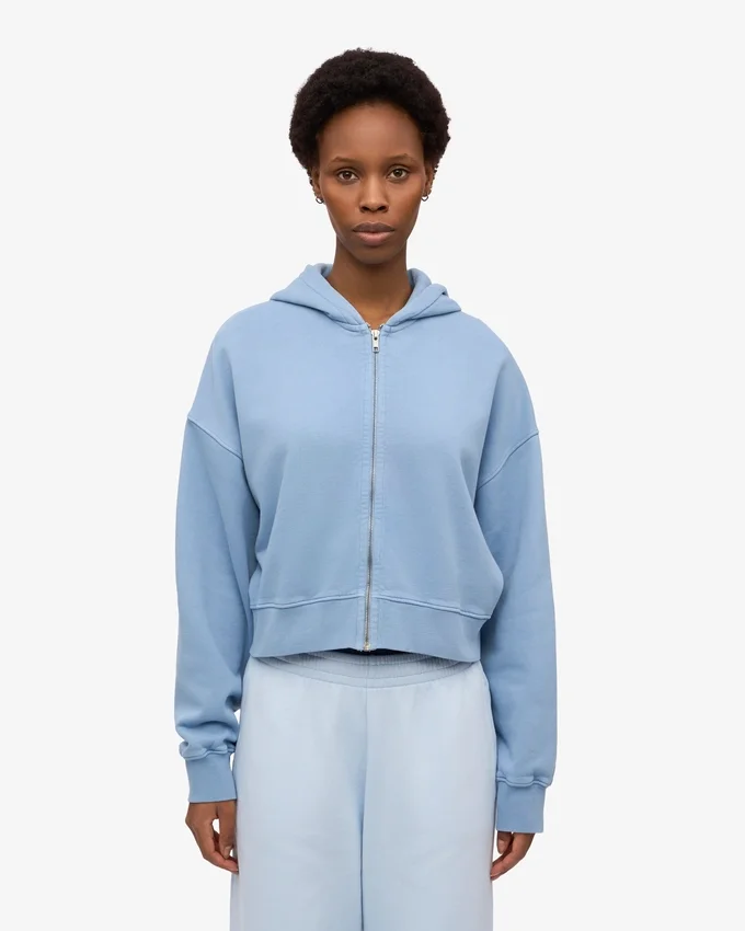 Sudadera con capucha corta y cremallera orgánica - Azul mar