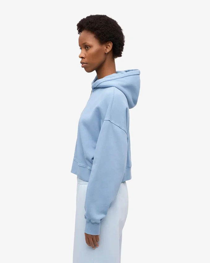 Sudadera con capucha corta y cremallera orgánica - Azul mar