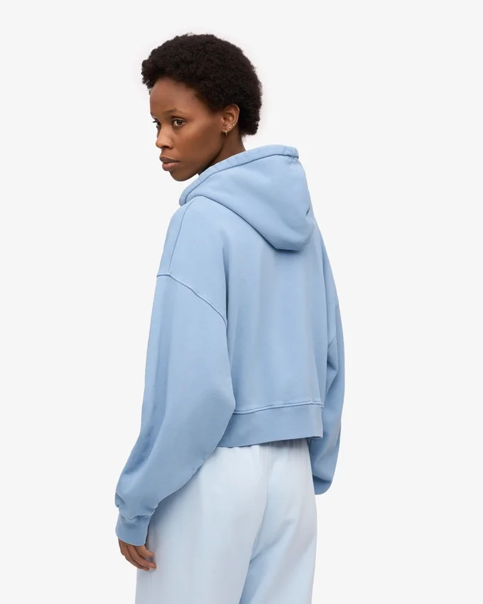 Sudadera con capucha corta y cremallera orgánica - Azul mar